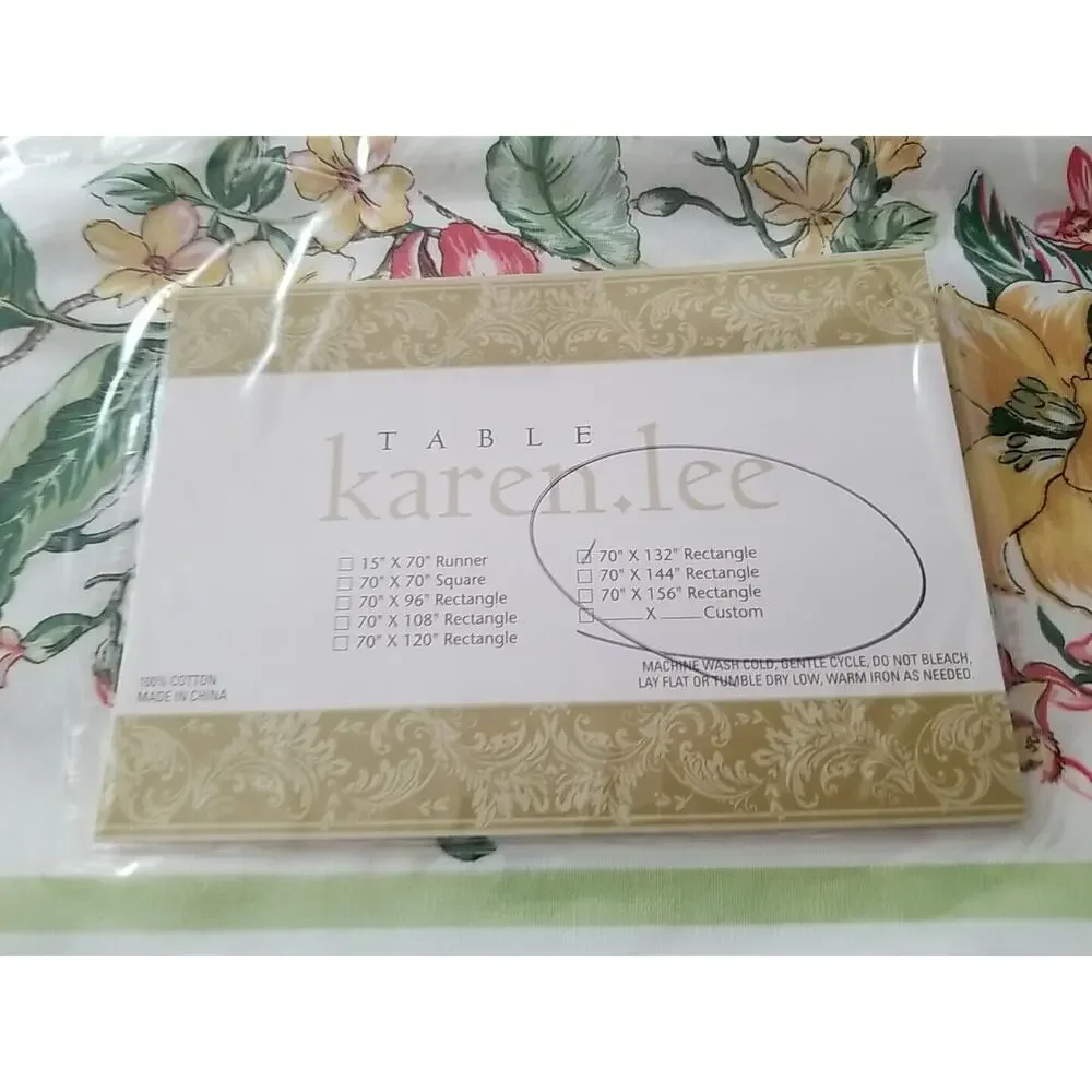 Karen Lee Layla White Multicolored Floral Print Cotton Tablecloth 70